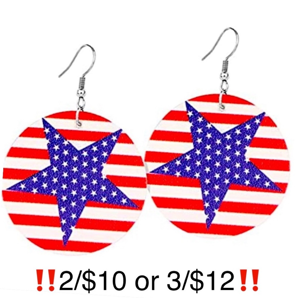 American Flag Circular Stars & Stripes Faux Leather 4th of July USA Earrings